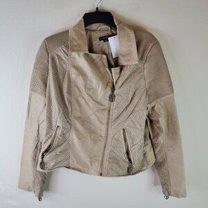 Vertigo Paris Womens Beige Faux Leather Moto Jacket XL Flaw